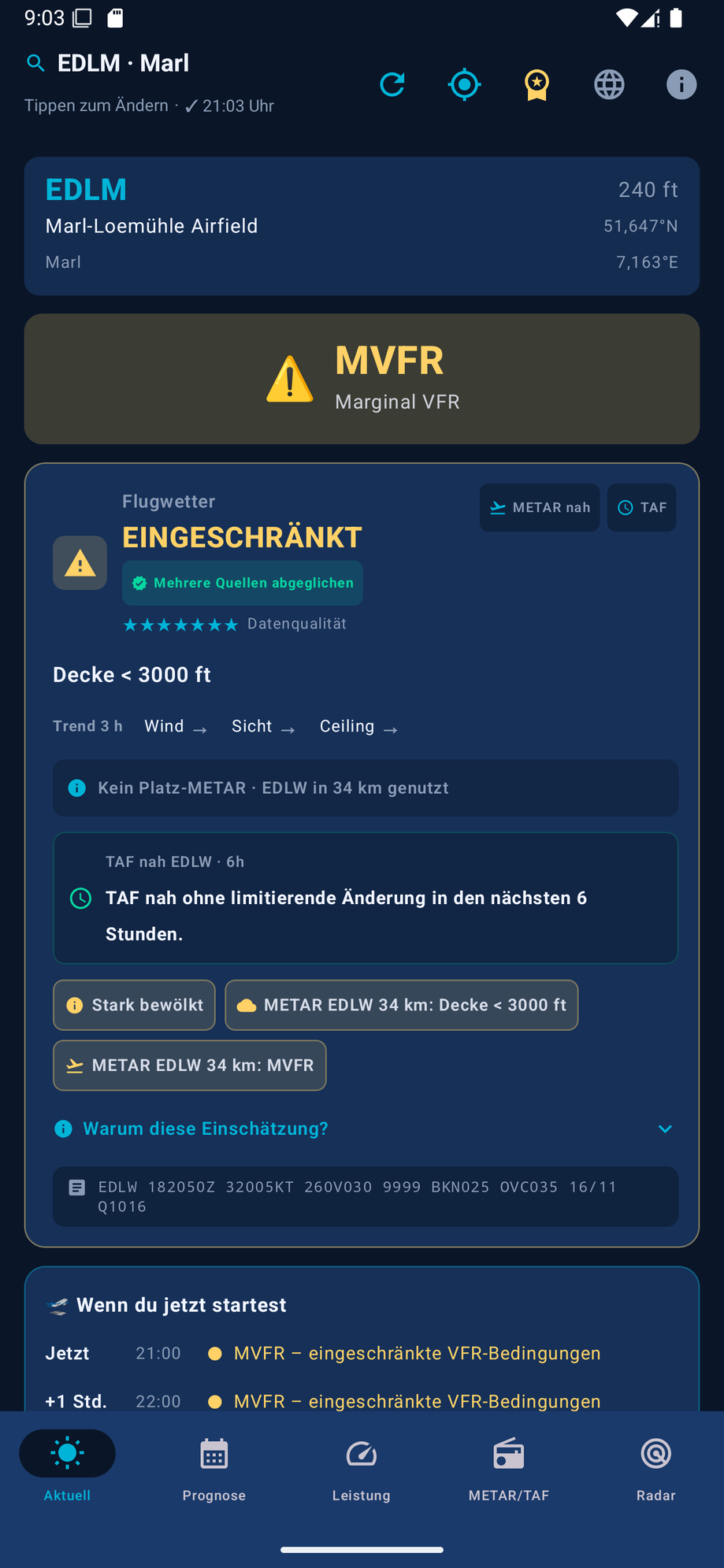 Flugwetterbewertung in VFR Wetter