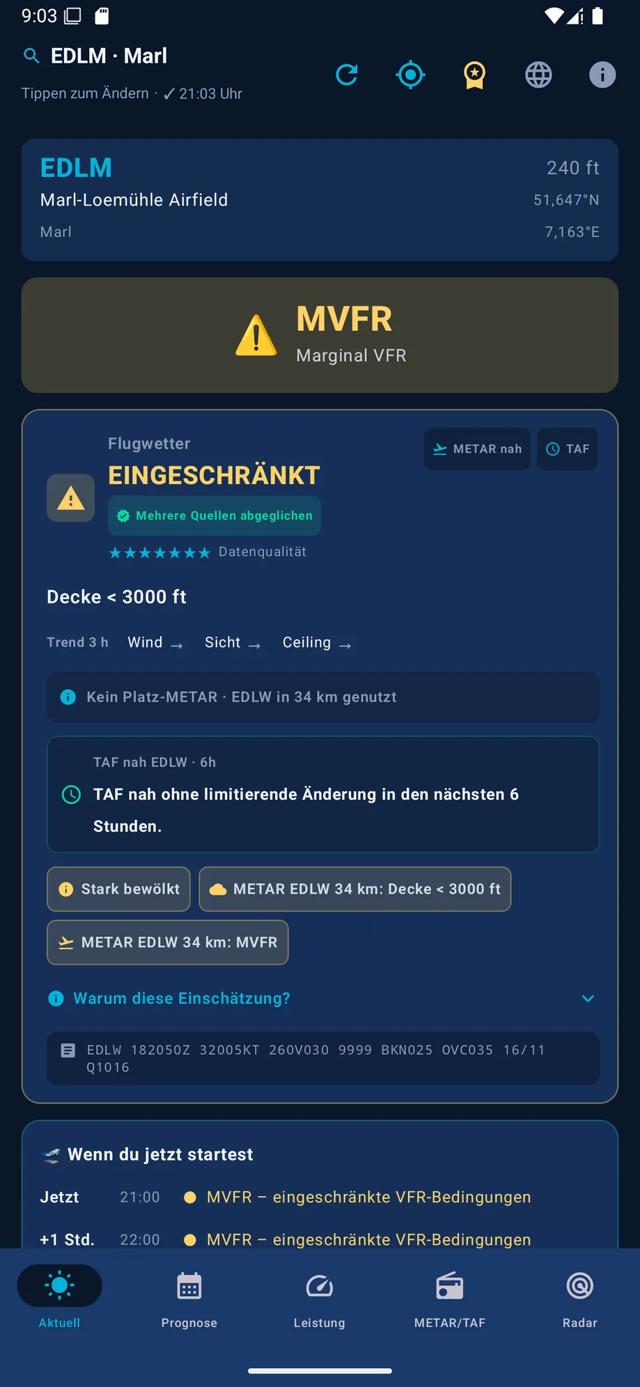 Flugwetterbewertung in VFR Wetter