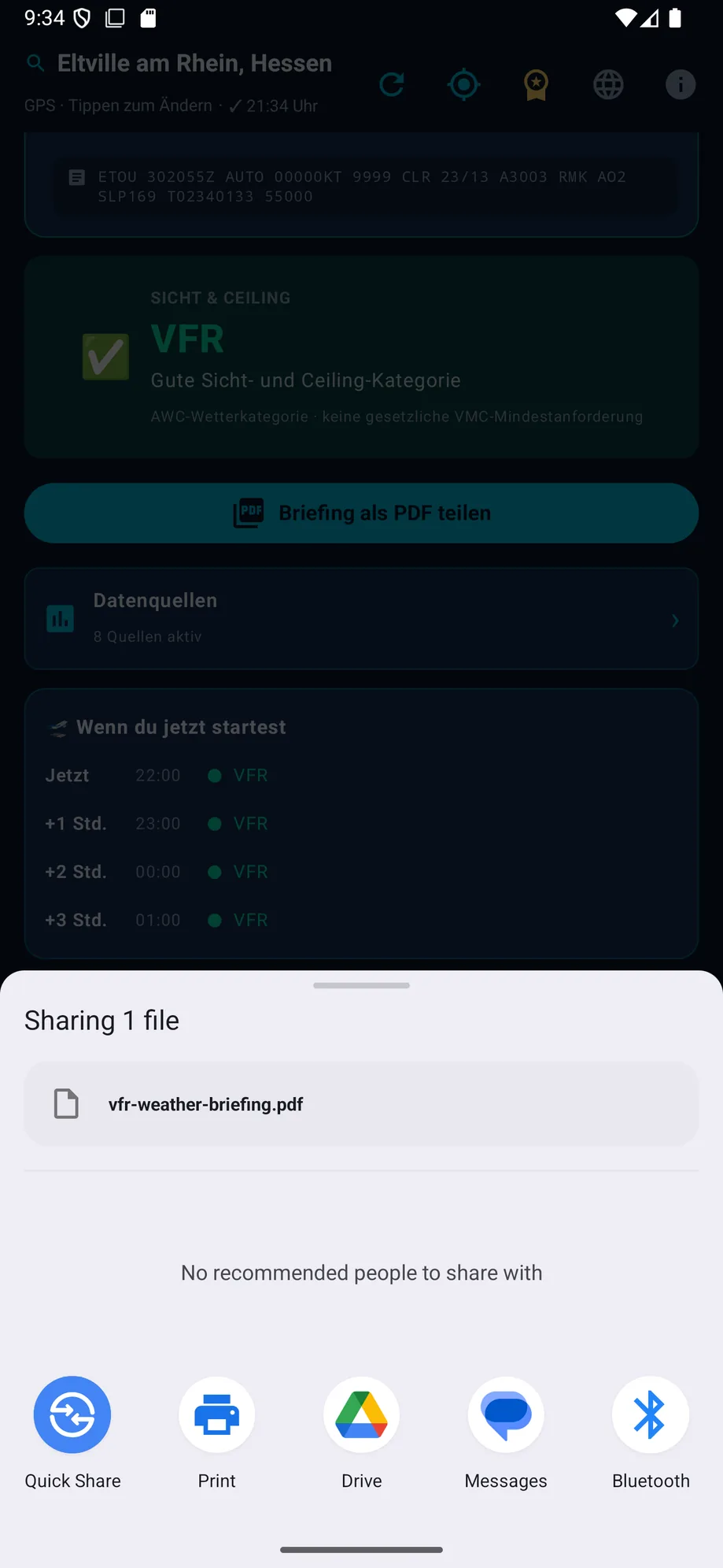 Briefing-PDF über die Android-Teilen-Funktion versenden