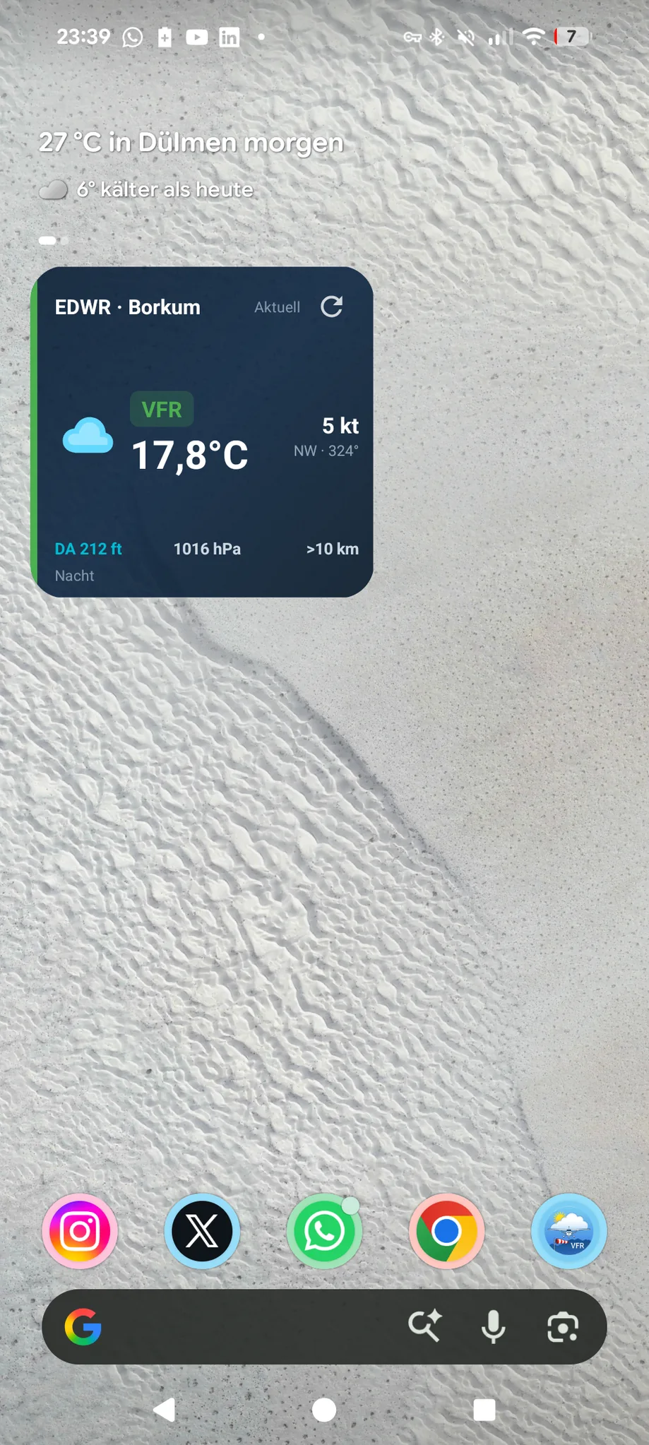 VFR-Wetter-Widget auf dem Android-Homescreen