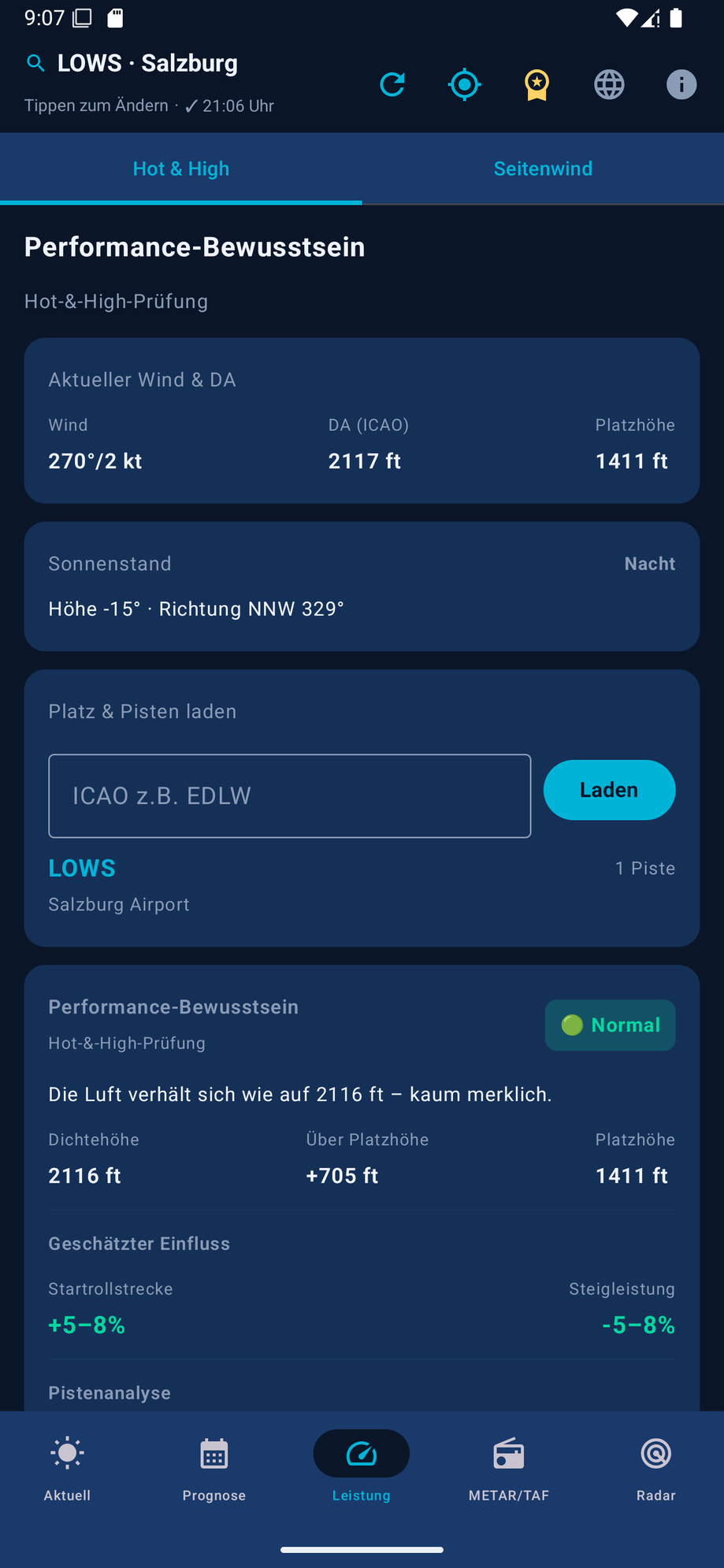 Performance-Awareness-Ansicht mit Density Altitude