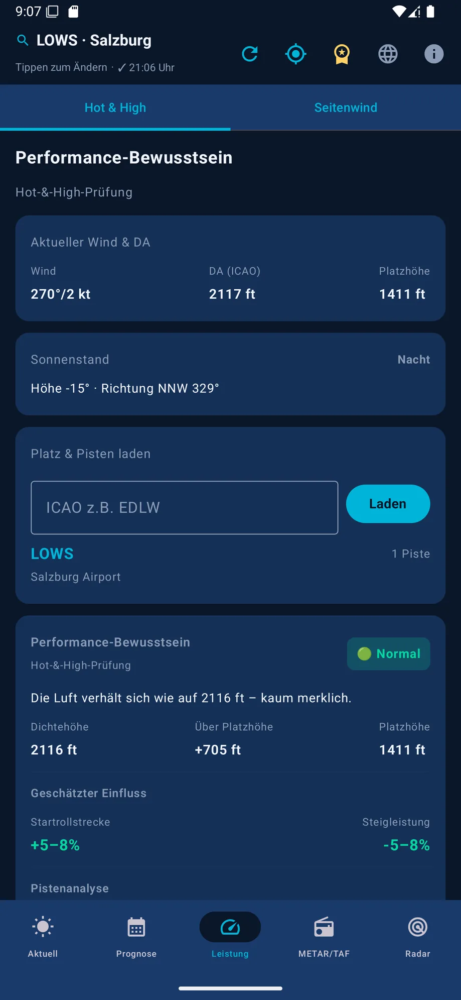 Performance-Awareness-Ansicht mit Density Altitude